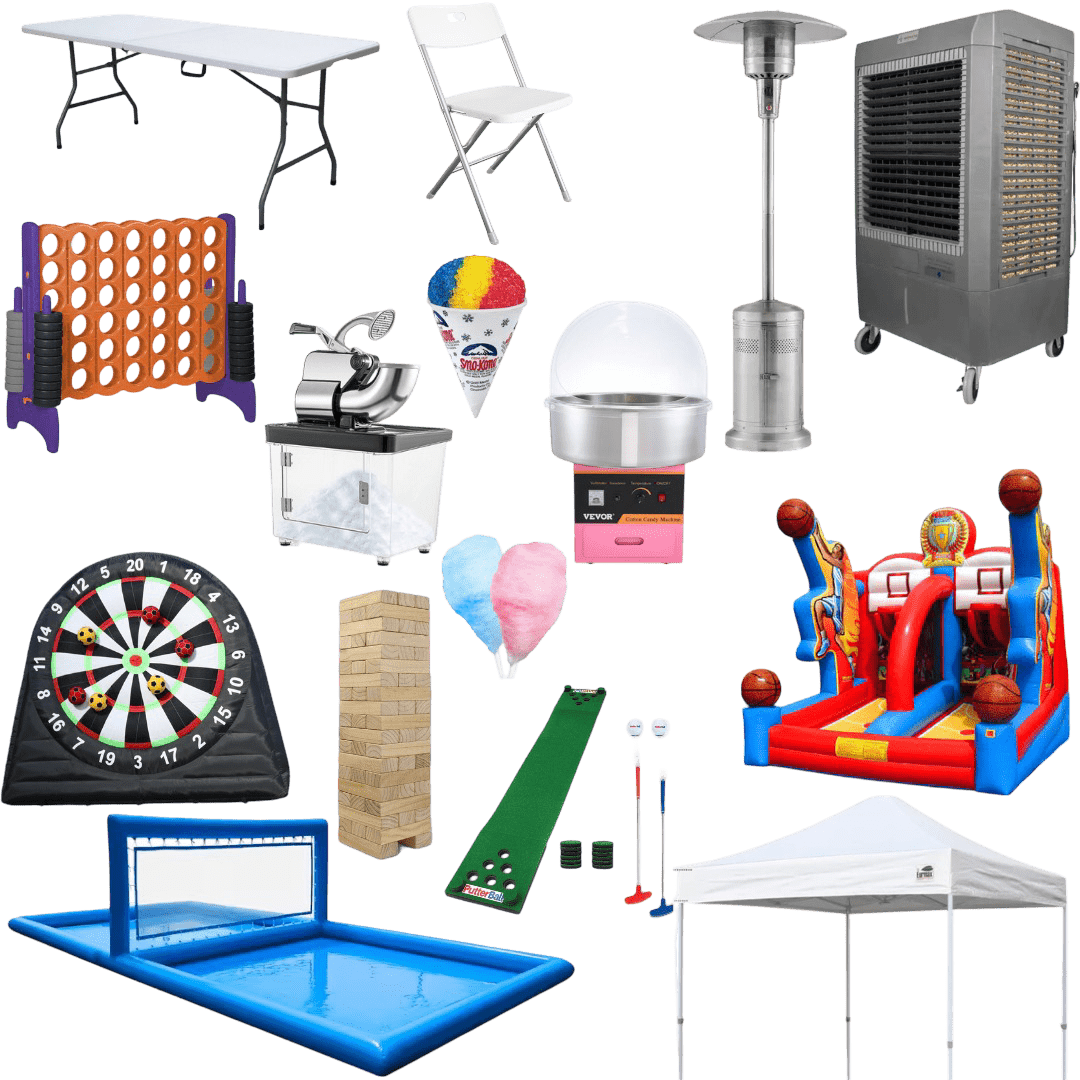all tables chairs tents volleyball heater coolers games Home