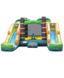 dual lanes tropical bounce house combo Tropical Side Lanes Bouncy Combo (Wet/Dry)