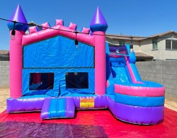 pink castle princess bounce house combo Pink Princess Bounce House (Wet/Dry)