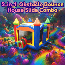 3-in-1 Rainbow Obstacle Bounce House Slide Combo (Dry)