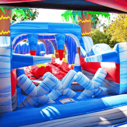 shark obstacle bouncy slip n slide waterslide rental 1773763689 Shark Obstacle Bouncer + Dual Lane Slip N Slide (Wet)